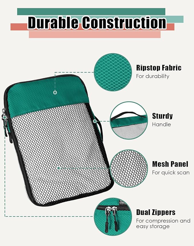 4-Piece Packing Cubes Travel Accessories Set for Suitcases - Luggage Organizer Bags with Double Zipper - Mesh Top - Large - Green