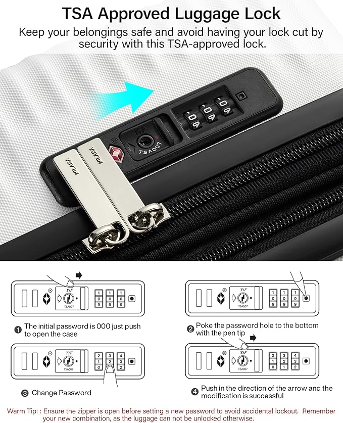 MILADA Expandable Carry On Luggage 20 Inch - Airline Approved Hardshell Suitcase with 8 Spinner Wheels, TSA Lock, Water-Resistant PC Shell, Lightweight & Durable for Travel, White