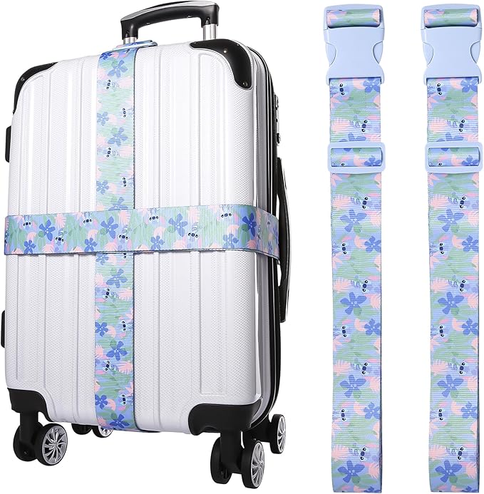 Stitch Luggage Straps 2-Piece Set Officially License, Adjustable Luggage Belts from 30''-72'', Suitcase Bands, Disney Gifts