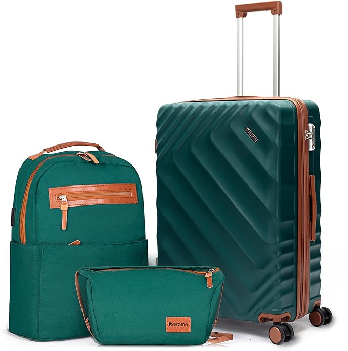 3 piece Luggage Set Expandable Suitcase 22x14x9 Airline Approved Carry on, ABS Hard Case Suitcases with Spinner Wheels, TSA Lock, (DarkGreen, 3 Piece Sets(20/BP/TB))