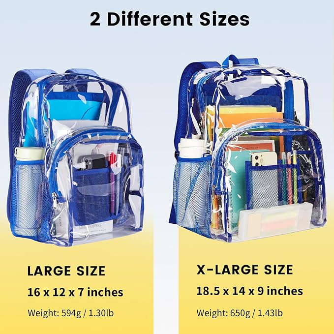 Vorspack Clear Backpack Heavy Duty PVC Transparent Backpack Extra Large Clear Backpacks with Reinforced Strap for College Workplace Security - Blue