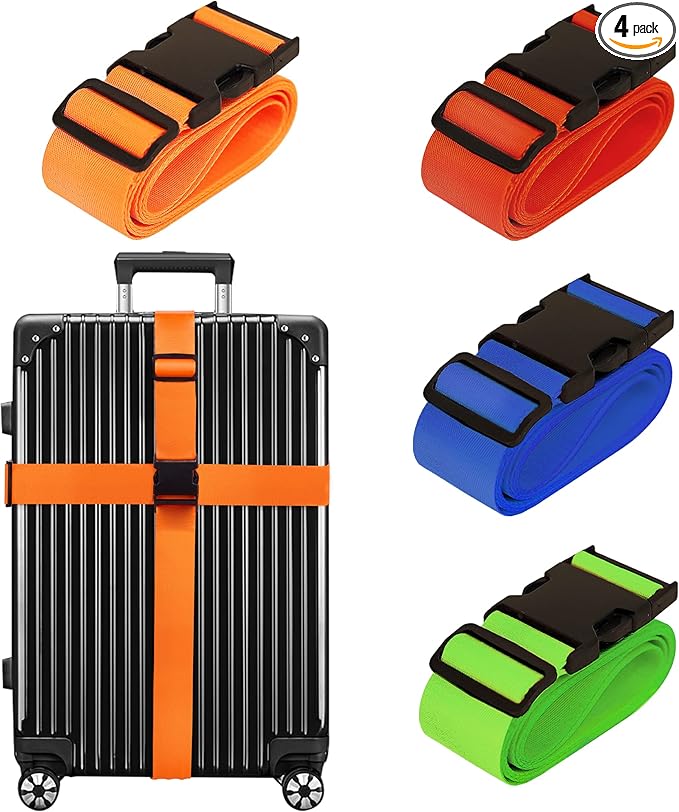 Luggage Straps for Suitcases TSA Approved Travel Belt 4 Pack by Chelmon (Mixed Colors)