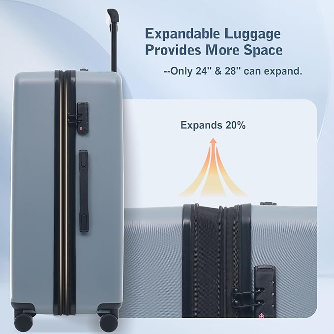 Merax Luggage Sets 5 Piece,Front Open Hardshell Expandable Suitcase with Spinner Wheels and Duffel Bags,Lightweight Carry on Luggage with USB Port,20/24/28IN,Blue