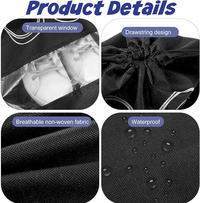 4Pcs Travel Shoe Bag Shoe Storage Bag with Clear Window Drawstring Shoes Bags for Packing in Suitcase Shoes Pouch for Men Women