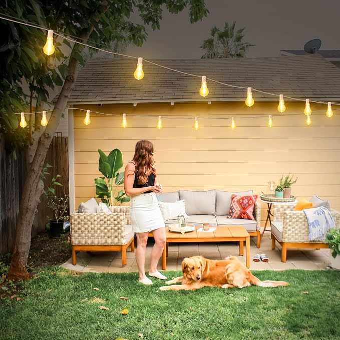 200FT(2x100FT) Outdoor String Lights, 63 A39 Edison Bulbs, White | Plug in, Dimmer not included, Waterproof, Shatterproof, Extendable, LED Hanging Lamp for Christmas Party Tree Decor