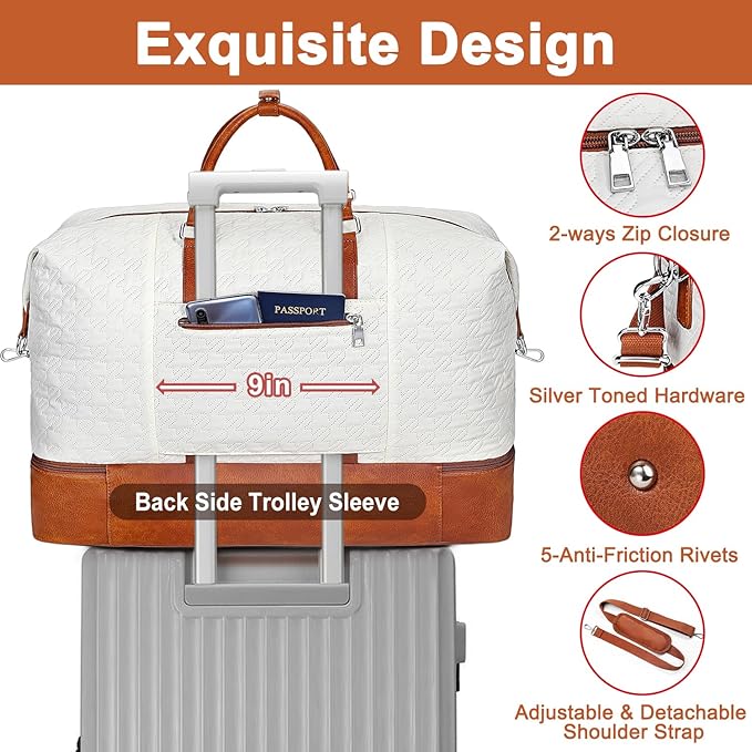 Travel Weekender Bag for Women, 21" Overnight Bag with Shoe Compartment 50L Large Travel Duffel Bag Carry On Tote for Weekend, Overnight, Business Trips, Water Resistant