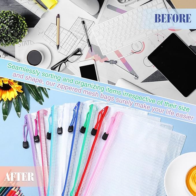 Jetec 32 Pcs Mesh Zipper Bags Toy Storage Bikini Organizer Bag Bolsas Para Guardar Trajes De Bano Waterproof Zipper Reusable Pouch Puzzle Multipurpose for Storage Office(Classic Color,9 x 7 Inch)