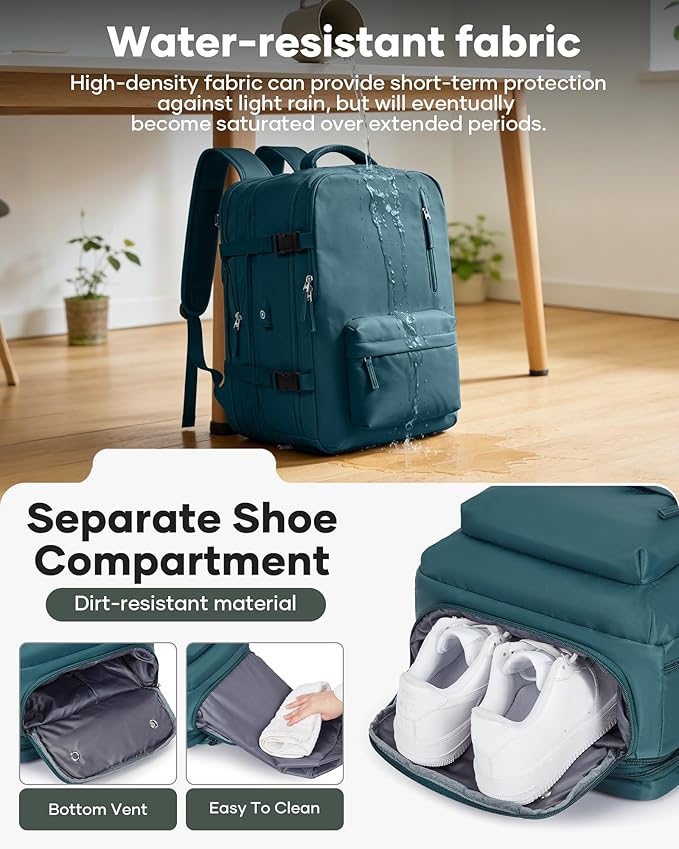 VECAVE Vacuum Backpack Travel with Pump, Expandable Personal Item Carry on Backpacks for Women Men, Laptop Waterproof Work Compression bags with USB Casual Daypack DarkBlue