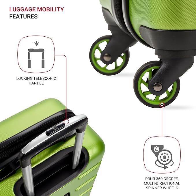 SwissGear 7366 Signature Hardside Expandable Luggage with Spinner Wheels, TSA Lock, Green, Checked-Medium 23-Inch