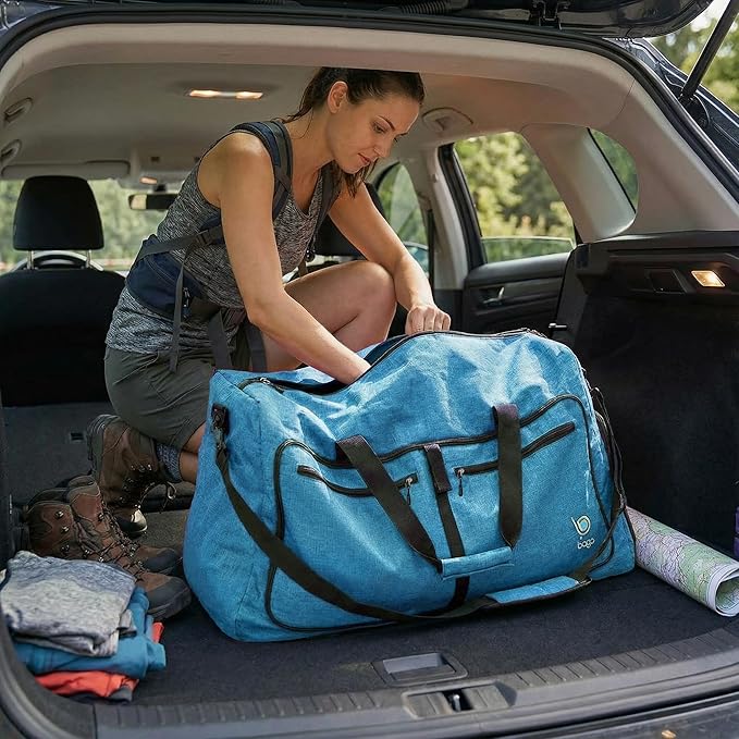 Bago Medium Duffle Bag for Travel Women & Men. Durable Lightweight Foldable Travel Duffel Bags For Traveling Women. 60L Duffle Bags For Overnight Bag With Shoe Compartment Collapsible Weekender duffel
