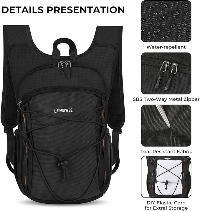 13L Small Hiking Backpack for Women Men, Lightweight Foldable Day pack, Packable Daypack for Travel, Camping (Black)