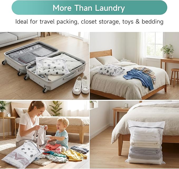 2 Pack Extra Large Mesh Laundry Bags, 24 x 31 in Fine Mesh Wash Bags for Big Items, Durable Zipper Laundry Bags for Pillows, Stuffed Animals, Pet Bedding & Blankets (Fine Mesh White, 2 XXXL Large)