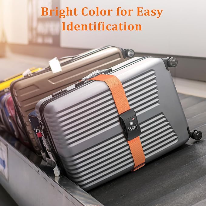 Chelmon Luggage Straps TSA Approved for Suitcases with Luggage Lock, Heavy Duty Adjustable Buckle Belt Anti Burst, Bright Colors Easy to Identify