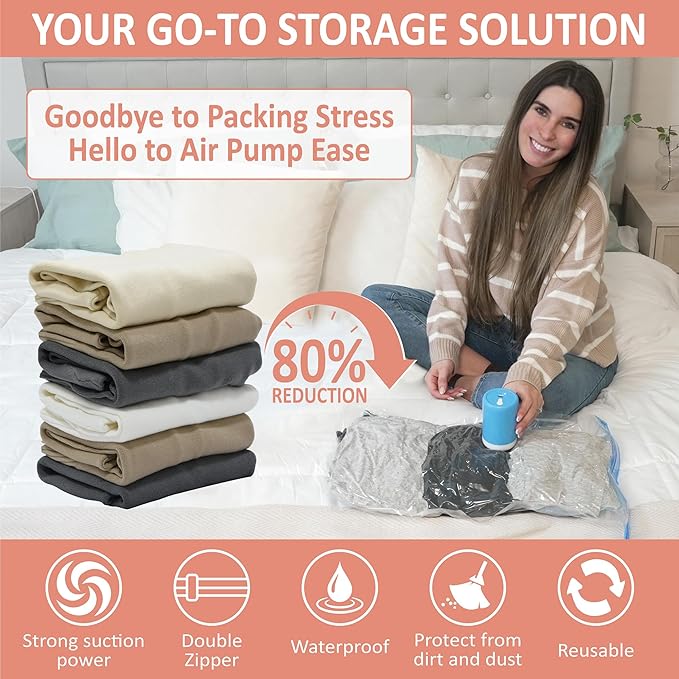 Cozy Essential Travel Vacuum Storage Bags with Rechargeable Cordless Electric Pump, Space Saver Bags for Luggage, Suitcase, Carry-On, for Clothes, Blankets, Comforters, Pillows, 16 Combo