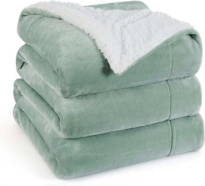 Bedsure GentleSoft Sherpa Fleece Blankets King Size for Bed, Non-Heated, Thick and Warm Throw for Women and Men, Soft Fuzzy Plush King Blanket for Spring, Sage Green, 108x90 Inches