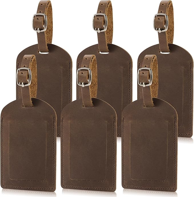 Ringsun Genuine Leather Luggage Tag for Suitcases ID Tags Bag Tags for Luggage (6 Pack)