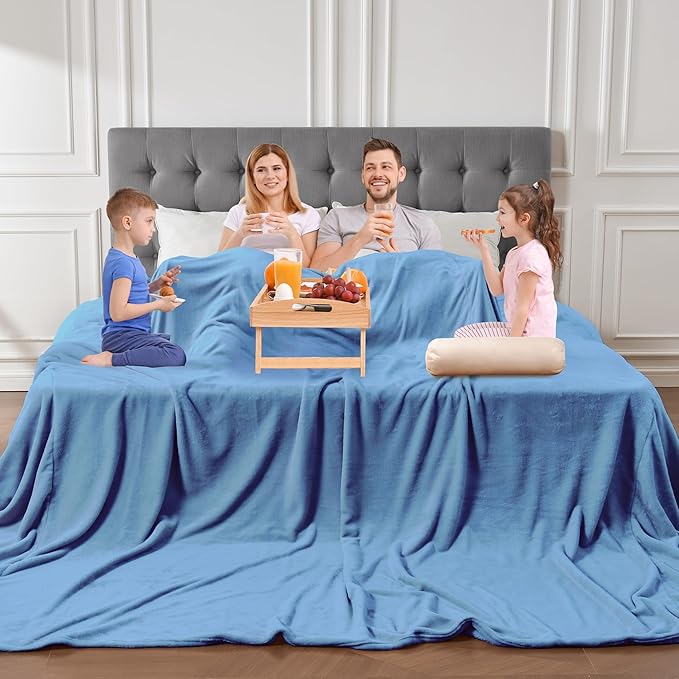 Big Oversized Soft Blanket, Giant Fleece Companion 120x120, California King Warm Blanket for Whole Family, Bed, Sofa, Couch, Travel, Camping 120x120 Sky Blue