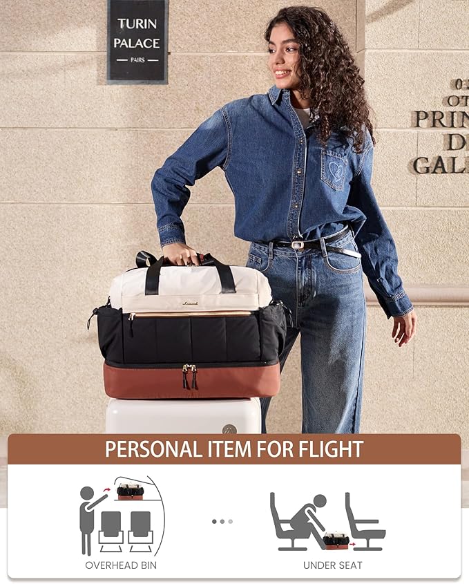 LOVEVOOK Travel Duffel Bag, Weekender Bags for Women, Large Overnight Bags with Shoe Compartment, 47L Carry on Gym Hospital Bag with Wet Pocket, 2 Pcs