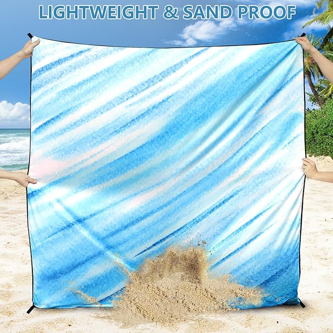 Beach Blanket Waterproof Sandproof Beach Mat for 1-8 Adults Quick Drying Durable Outdoor Picnic Mat for Beach Festival Travel Camping Hiking (Slanting-BL&W, 79"×83"(4 Person))