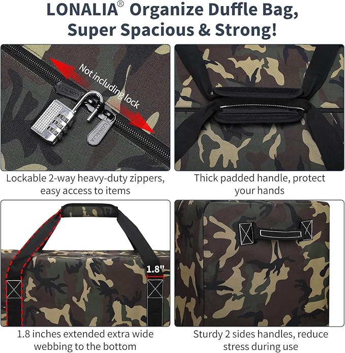 48 Inch Duffle Bag for Travel Camping - 165L Extra Large Heavy Duty Duffel Bag, Sport Equipment Storage Bag with 2 Sides Handles-Camo