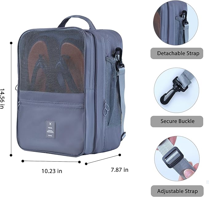 Large Shoe Bags for Travel Holds 4 Pair of Shoes, Shoe Storage Pouch with 3 Layers Compartments, Waterproof & Washable (Grey)