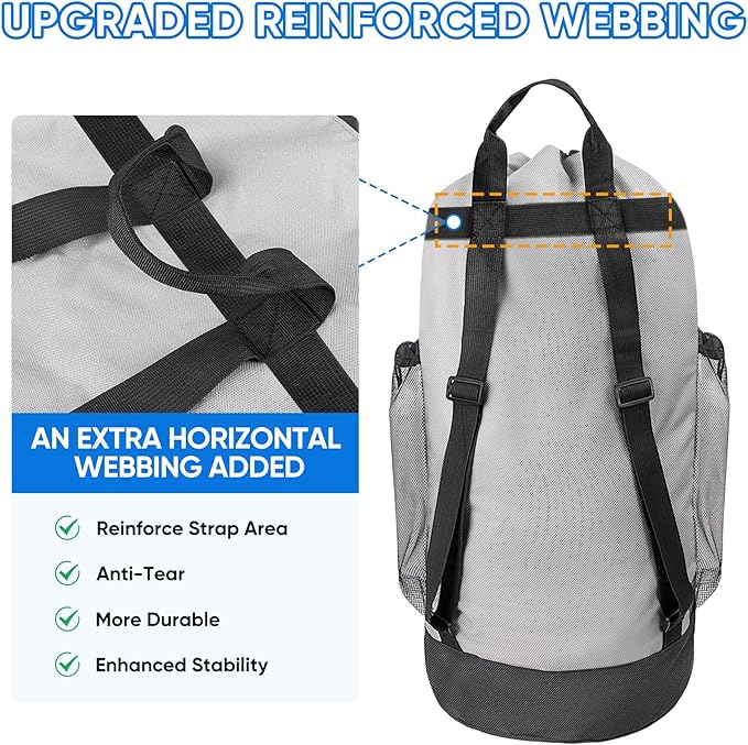 BALEINE 2PK 120L Laundry Bag Backpack, 900D Oxford Fabric Large Travel Laundry Bags with Shoulder Straps and 2 Mesh Pockets (Gray, 120L)