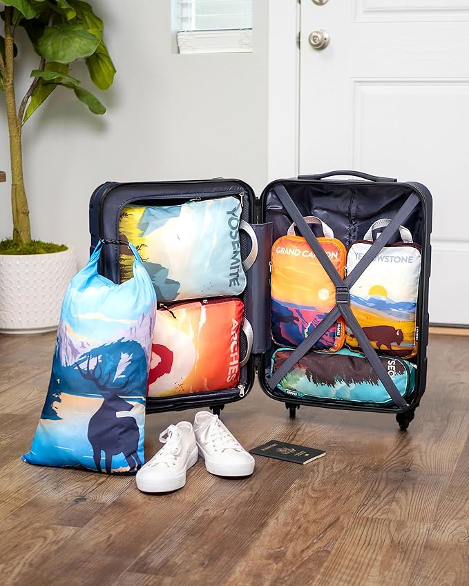 Compression Packing Cubes 6 Piece Set for Carryon Suitcases- Lightweight, Durable Clothes Organizer (National Park)