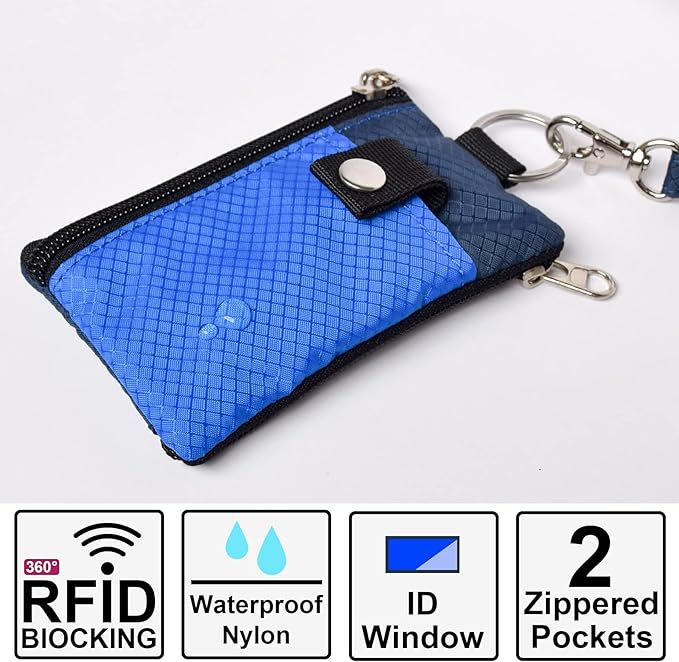 CHENSPRX Minimalist RFID Blocking Small Wallet with ID Window,WaterResistant Zip Id Case Wallet with Lanyard Keychain for Cards,Cash,Travel,Women,Men
