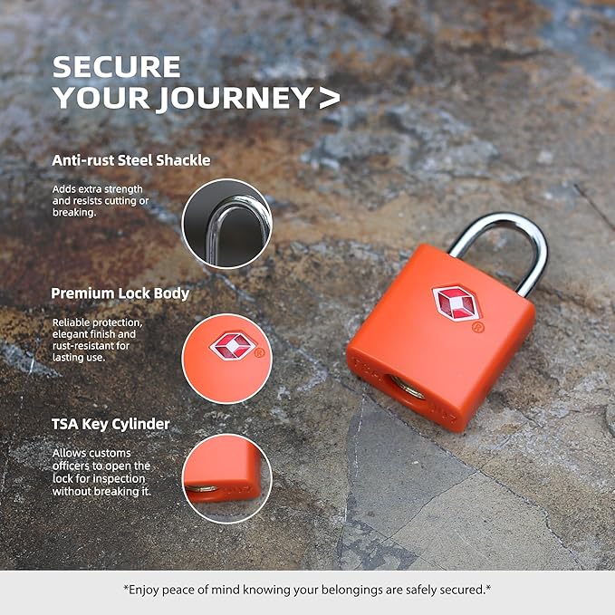 Luggage Locks TSA Approved Travel Essentials, Small Padlock with Key, TSA Locks for Luggage, Suitcase, Same Keyed Padlock for Bag, Backpack, Purse Zipper, Case, Toolbox, Outdoor Use