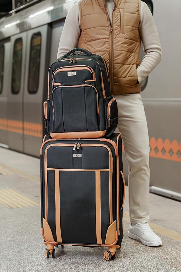 Dockers Seahorse Softside Expandable 8-Wheel Spinner Travel Checked Luggage, 28-Inch, Black