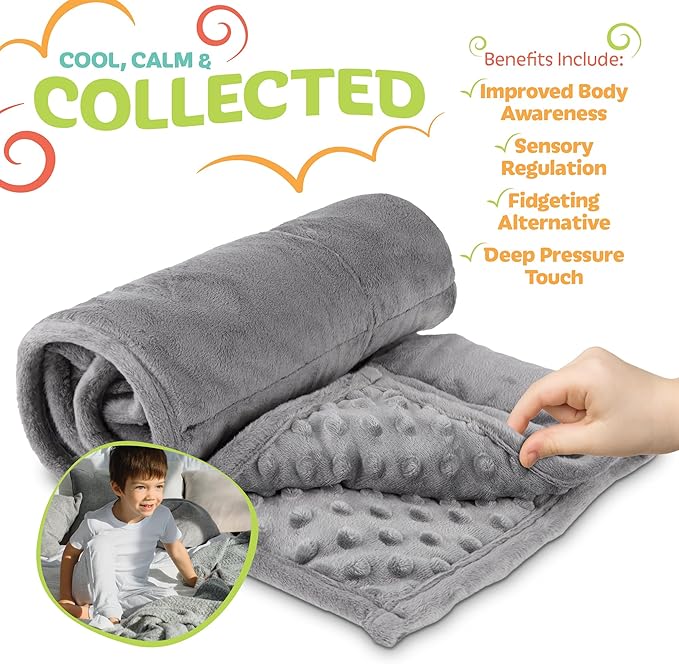 7lb Weighted Blanket (Grey) 19x22 Inch– Plush Minky Lap Pad with Sensory Support for Autism or ADHD, Giftable Weighted Blanket with Travel Bag for Ages 6–12