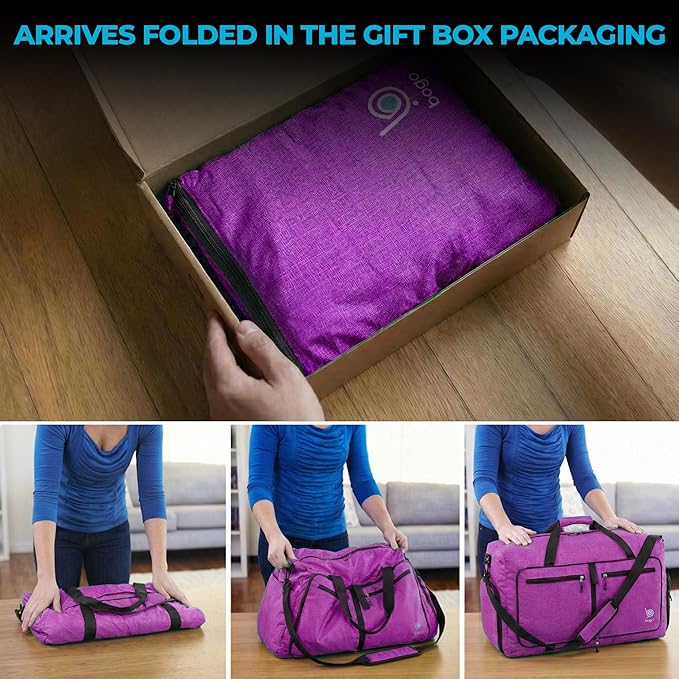 Bago Compact Duffle Bag for Travel Women & Men. Durable Lightweight Foldable Travel Duffel Bags For Traveling Women. 40L Duffle Bags a Reliable Weekender duffel or Overnight Bag With Shoe Compartment