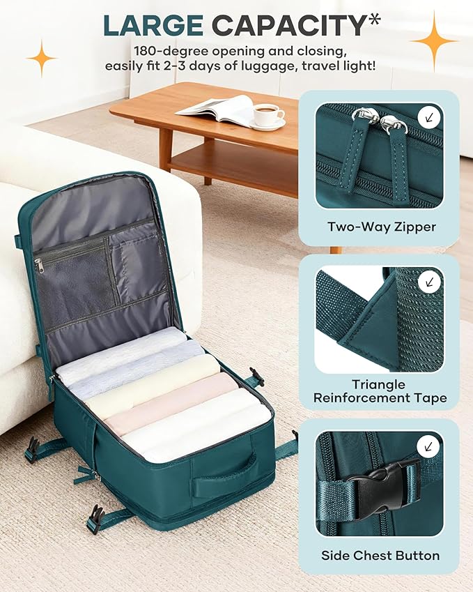 coofay Travel Backpack Carry on Flight Approved Mochila De Viaje Carry on Backpack for Airplanes Spirit Airlines Personal Item Bag 18x14x8 Inches Travel Bag Traveling Backpack for Women Men