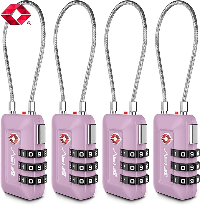 TSA Accepted Luggage Travel Lock, Set-Your-Own Combination Lock for School Gym Locker, Luggage Suitcase Baggage Locks, Filing Cabinets, Toolbox, Case (Purple, 4 Pack)
