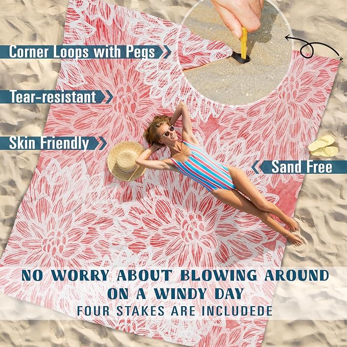Famstar Beach Blanket Sandproof Waterproof 78''×81''1-5 Adults Oversized,Compact Lightweight Durable Beach Mat for Travel Camping Hiking Picnic Blanket