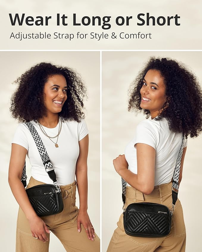Vantamo Premium Quilted Crossbody Bags for Women with Anti-Pickpocket Clip, Vegan Leather Handbags, Travel Purses for Women