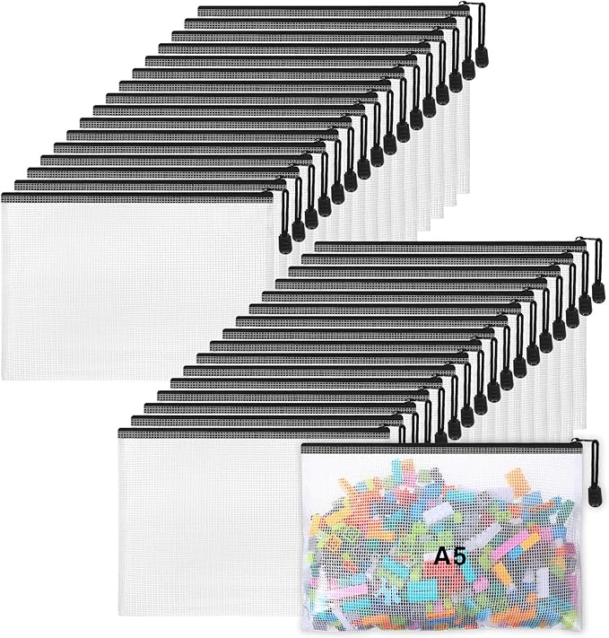 Jetec 32 Pcs Mesh Zipper Bags Toy Storage Bikini Organizer Bag Bolsas Para Guardar Trajes De Bano Waterproof Zipper Reusable Pouch Puzzle Multipurpose for Storage Office(Black,9 x 7 Inch)