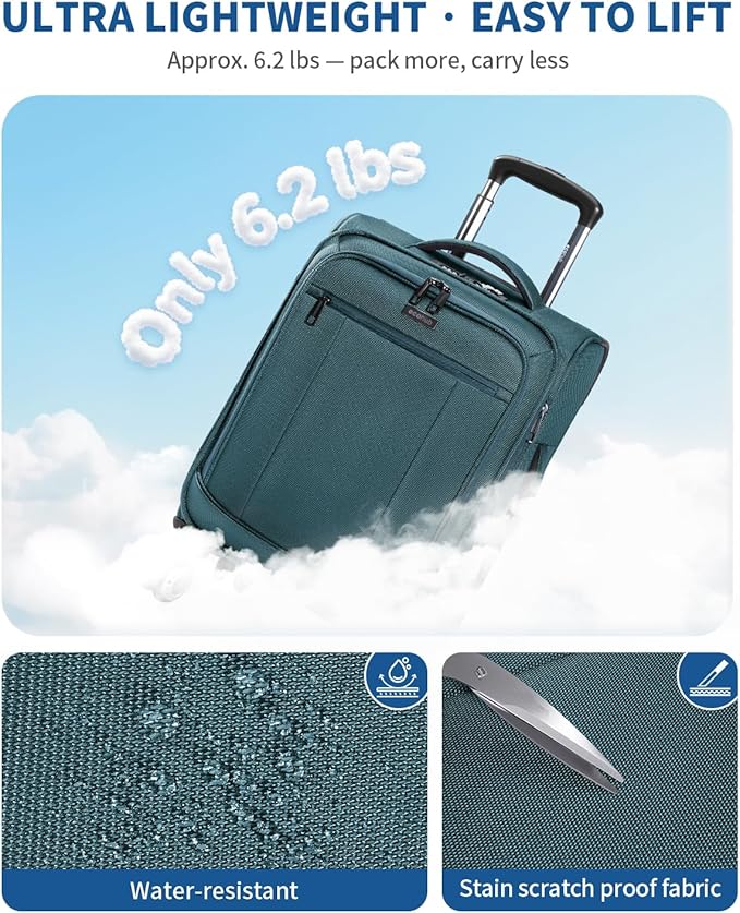 ECOHUB Carry On Luggage Airline Approved, 20 Inch Softside Carry On Suitcase with Spring Shock-Absorbing Spinner Wheels, Lightweight Travel Luggage with TSA Lock, 22x14x9 Carry-On Bag