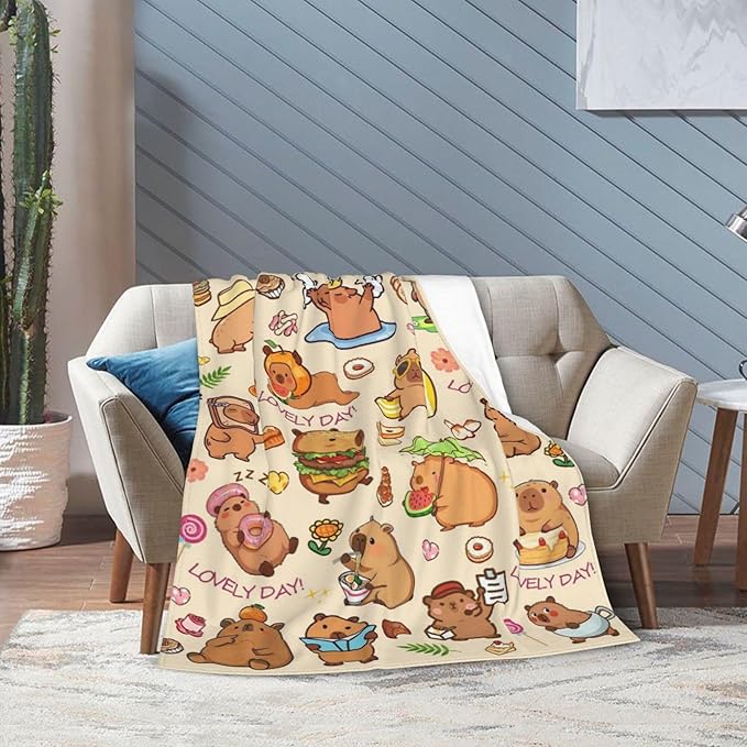 Blanket Gifts for Kids Girls Boys Adults Animals Lovers, Flanne Throw Blanket, Soft Cozy, Warmth, Fluffy Fuzzy Blankets for Couch, Bed, Travel, Living Room, Home, Decor (Capybara 2, 60"x50")