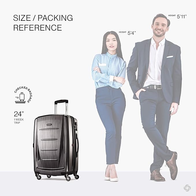 Samsonite Winfield 2 Hardside Expandable Luggage with Spinner Wheels, Charcoal, Checked-Medium 24-Inch