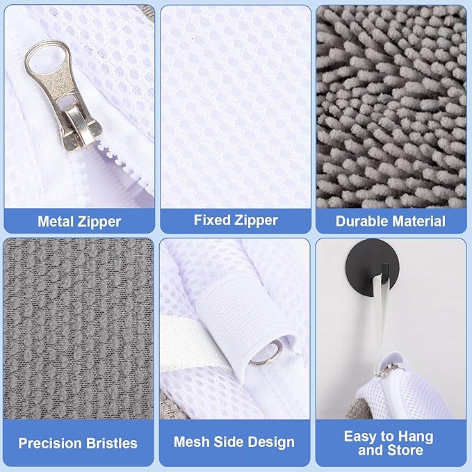 Shoe Washing Machine Bags, 2 PCS Shoe Bag for Washing Machine, 360° Wrap-Around Clean Laundry Bags Reusable Hidden Zipper Cleaning Bag for Tennis Shoes Sneaker Running Shoes, Grey