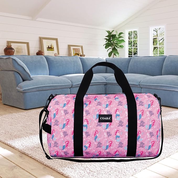Kids Duffle Bag Overnight Bags for Boys and Girls Weekender Sleepover Carry-On Tote for Traveling Gym Sport Dance (Mermaid)
