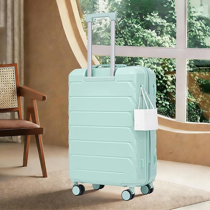 28 Inch Checked-Large Luggage, Lightweight ABS Hard Shell Suitcase with Spinner Wheels, Expandable Travel Luggage with Combination Lock & Side Hooks for Men Women (Green, 28)
