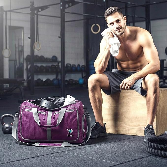 Bago Compact Duffle Bag for Travel Women & Men. Durable Lightweight Foldable Travel Duffel Bags For Traveling Women. 40L Duffle Bags a Reliable Weekender duffel or Overnight Bag With Shoe Compartment