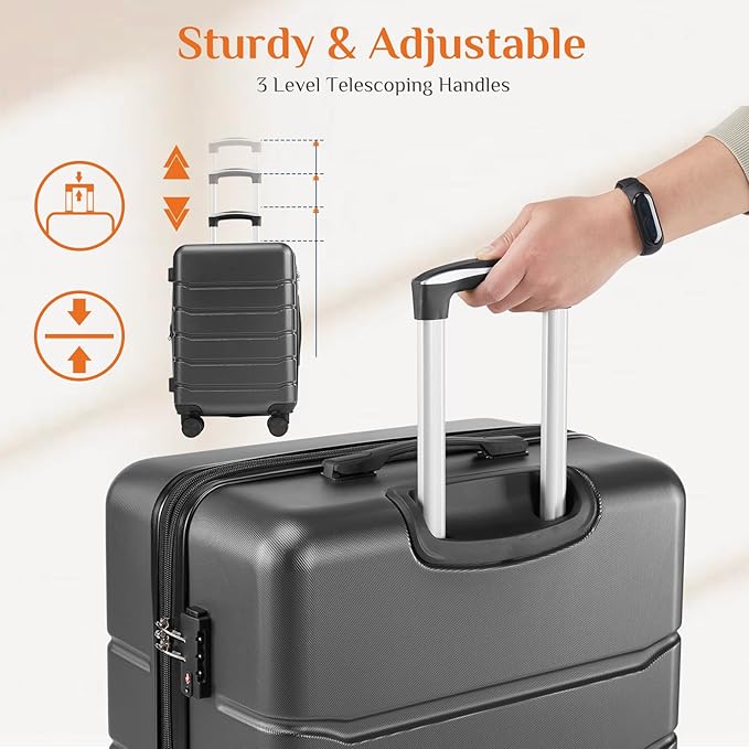 Sweetcrispy Carry on Luggage, Hard Shell ABS Suitcase with Double Spinner Wheels, Lightweight Expandable Rolling Suit Case with TSA Lock, 21 Inch Charcoal Black