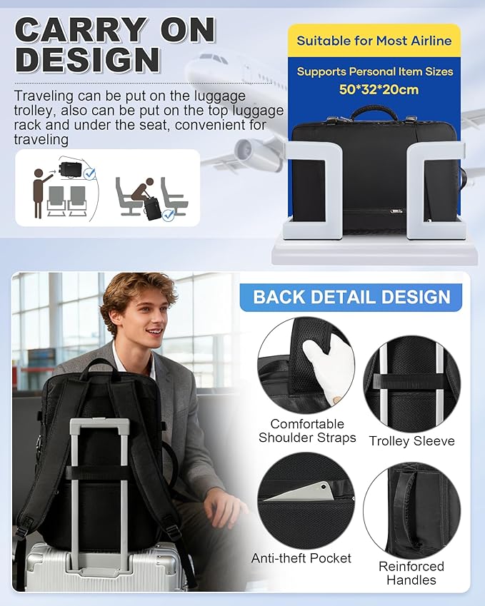 VGCUB Vacuum Backpack Travel with Suit Bag and Air Pump Compression Vacpack Carry on Flight Approved Daypack Laptop Space Saver Garment Bags for Travel Storage with Vacuum System Women Men Black