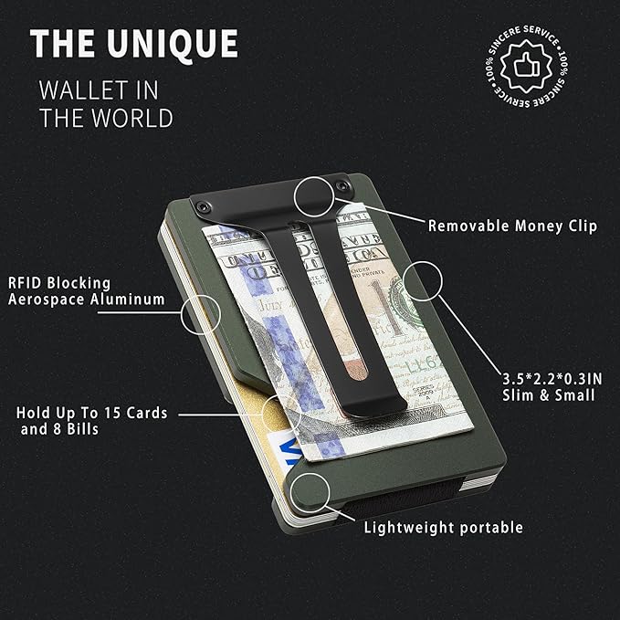 Carbon Fiber Minimalist Wallet for Men Credit Card Holder Money Clip & Cash Strap Slim RFID Mens Wallets(Matte Green)