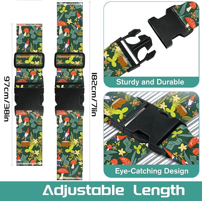 Slohif Luggage Straps for Suitcases Travel Belt Accessories Luggage Connector Identifiers 2 Pack Over Handle with Buckle Unique Nylon Adjustable Strap for Sleeping Bag Car Seat Mushrooms