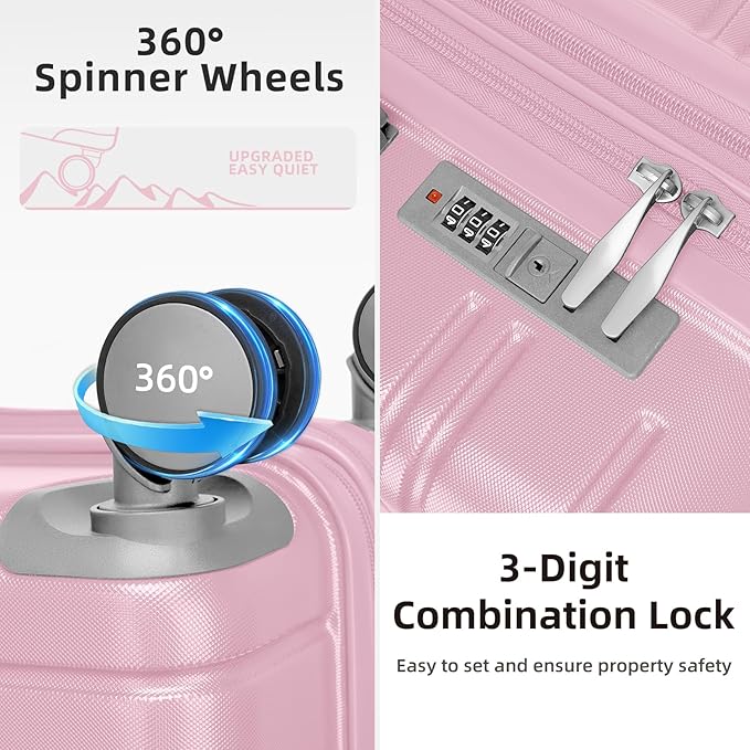 6 Piece Luggage Set Hard Shell - Pink Expandable Suitcases with Spinner Wheels and Duffel Bags for Family Travel, Durable Carry On Luggage Sets with Lock for Women and Girls