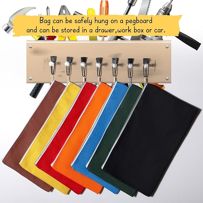 Frienda 10 Pieces Canvas Tool Pouch Metal Zipper Utility Tool Bags 10 Colors Multi-purpose Storage Bag Canvas Tote Pouch Organizer for Storage Items Portable Supplies, 12.5 x 7 Inch